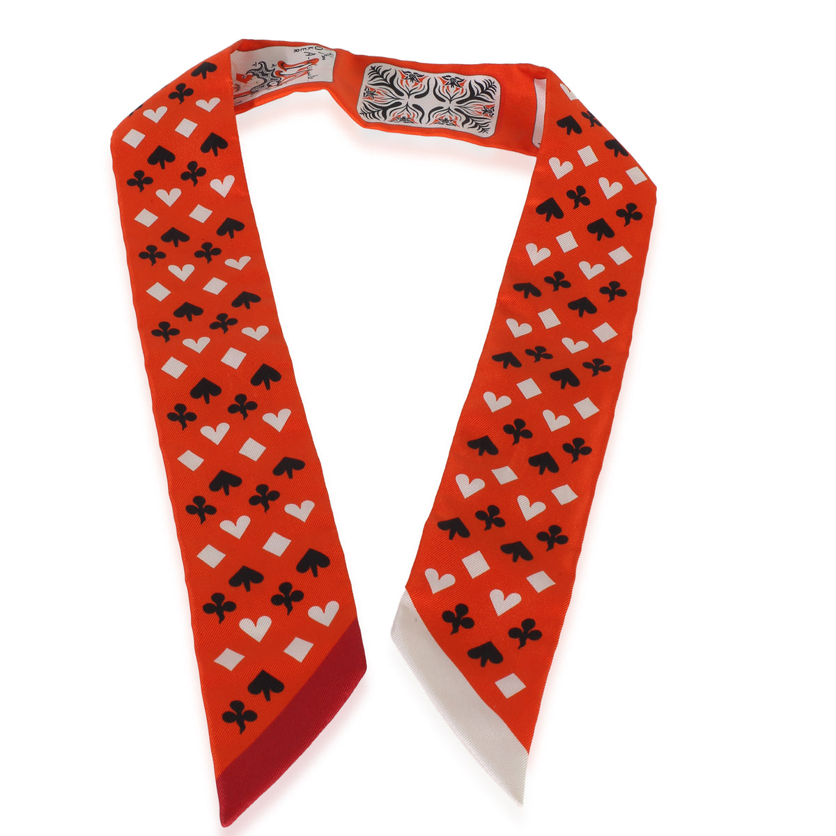 Hermès Orange Vermillion Jeu de Cartes Silk Twilly 2