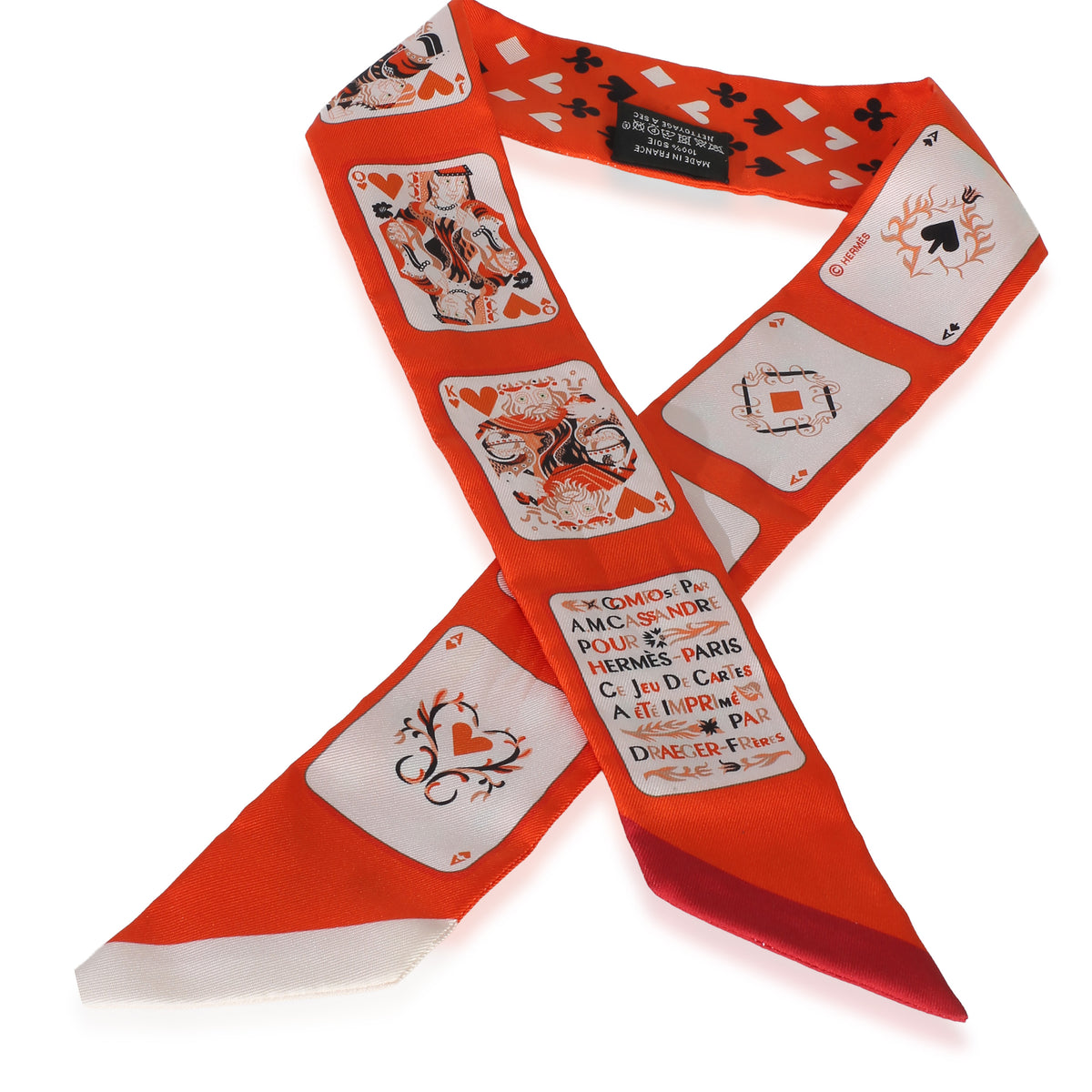Hermès Orange Vermillion Jeu de Cartes Silk Twilly 3
