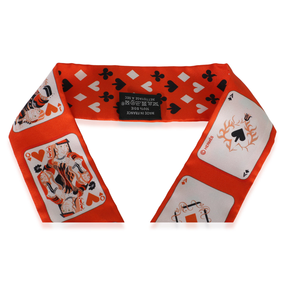 Hermès Orange Vermillion Jeu de Cartes Silk Twilly 4