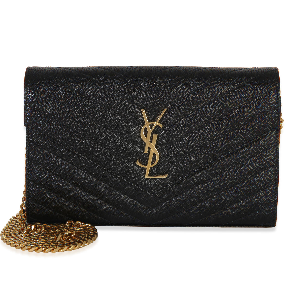 Saint Laurent Black Grain De Poudre Classic Cassandre Chain Wallet Handbag id