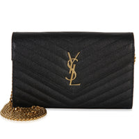 Saint Laurent Black Grain De Poudre Classic Cassandre Chain Wallet Handbag id