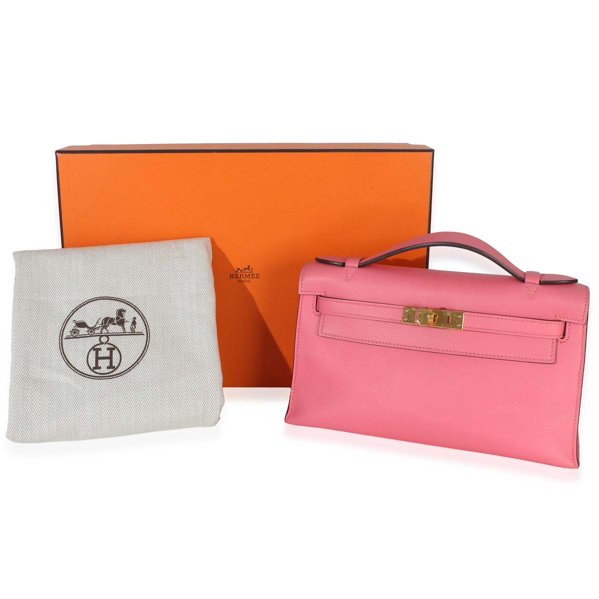 Hermès Rose Azalee Swift Kelly Pochette GHW Handbag 11