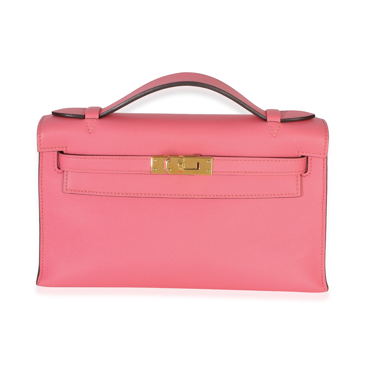 Hermès Rose Azalee Swift Kelly Pochette GHW Handbag fv
