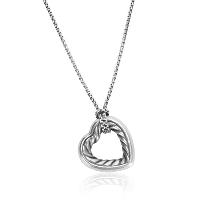 David Yurman Sterling Silver Cable Heart Necklace fv
