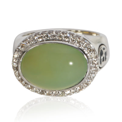 David Yurman Sterling Silver Chalcedony and Diamond Signature Oval Ring fv
