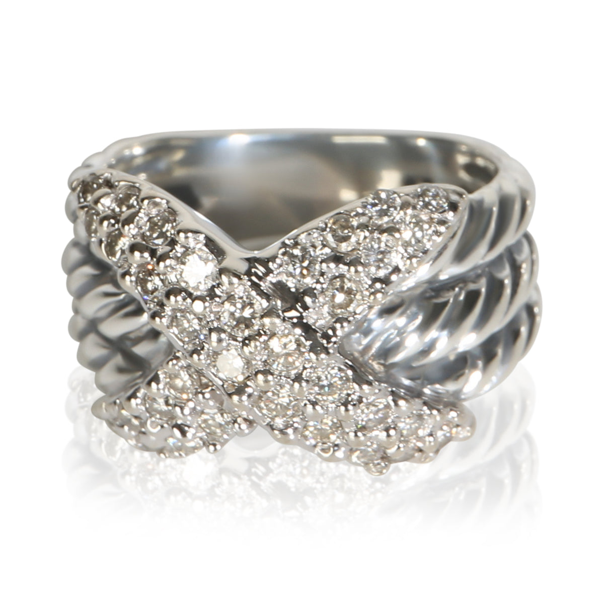 David Yurman Sterling Silver Diamond Cable X Ring fv