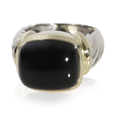 David Yurman Yellow Gold & Sterling Silver Onyx Noblesse Ring fv