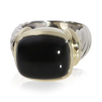 David Yurman Yellow Gold & Sterling Silver Onyx Noblesse Ring fv