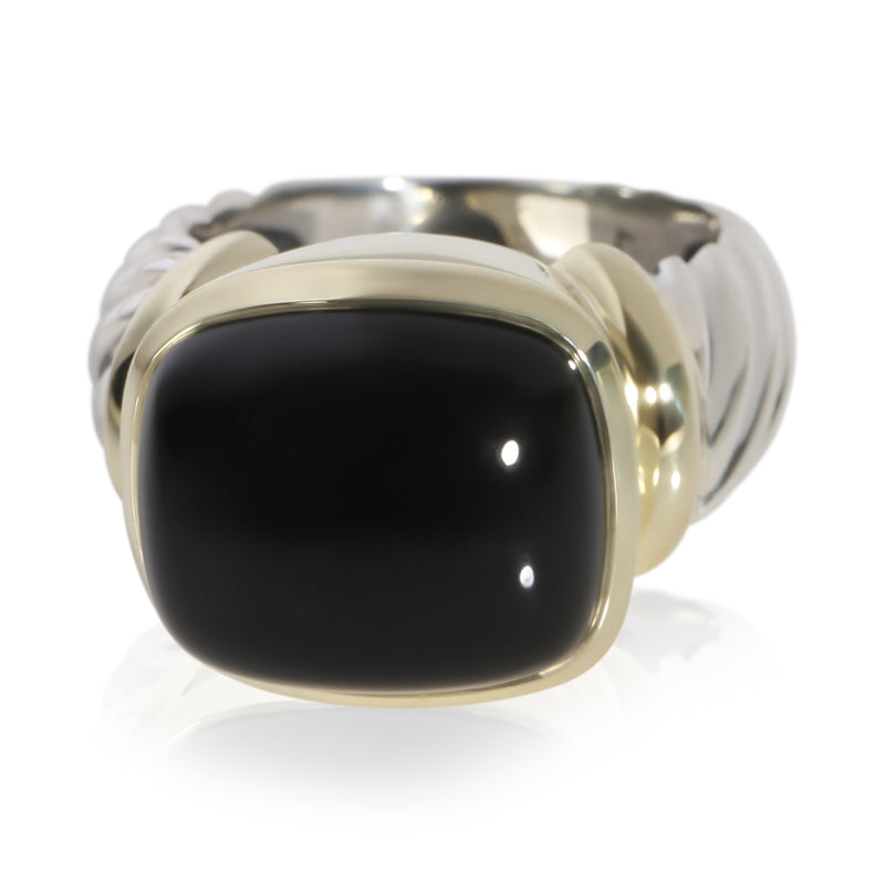 David Yurman Yellow Gold & Sterling Silver Onyx Noblesse Ring fv