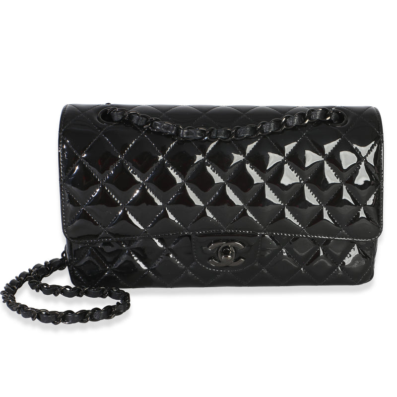 Chanel So Black Quilted Patent Medium Classic Double Flap Bag Handbag id
