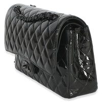 Chanel So Black Quilted Patent Medium Classic Double Flap Bag Handbag 2