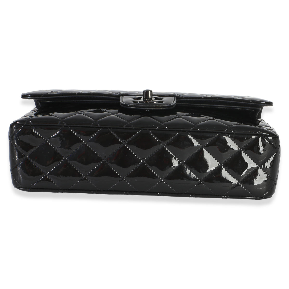 Chanel So Black Quilted Patent Medium Classic Double Flap Bag Handbag 4