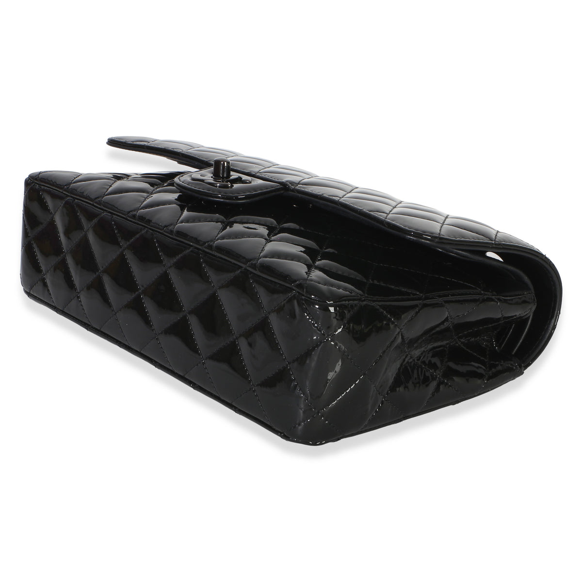 Chanel So Black Quilted Patent Medium Classic Double Flap Bag Handbag 5