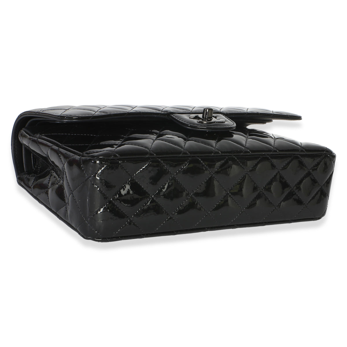 Chanel So Black Quilted Patent Medium Classic Double Flap Bag Handbag 6