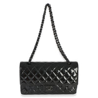 Chanel So Black Quilted Patent Medium Classic Double Flap Bag Handbag 7