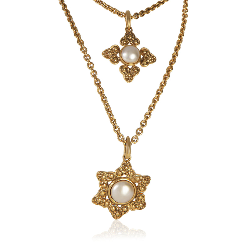 Chanel Gold Plated Vintage Faux Pearl Pendant fv