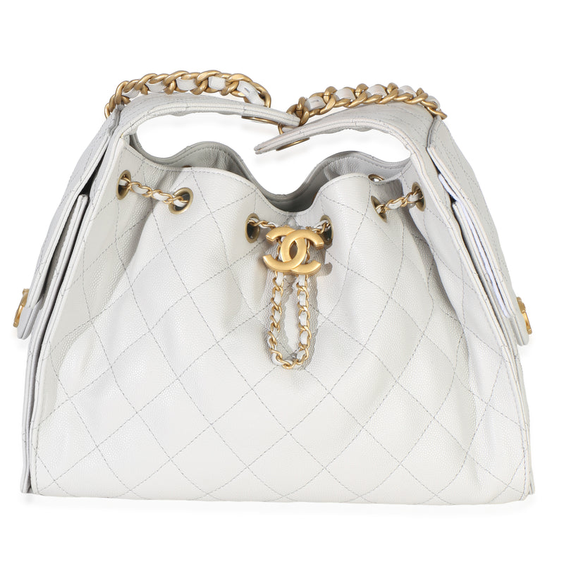 Chanel Light Grey Quilted Caviar Small  25 Hobo Handbag id