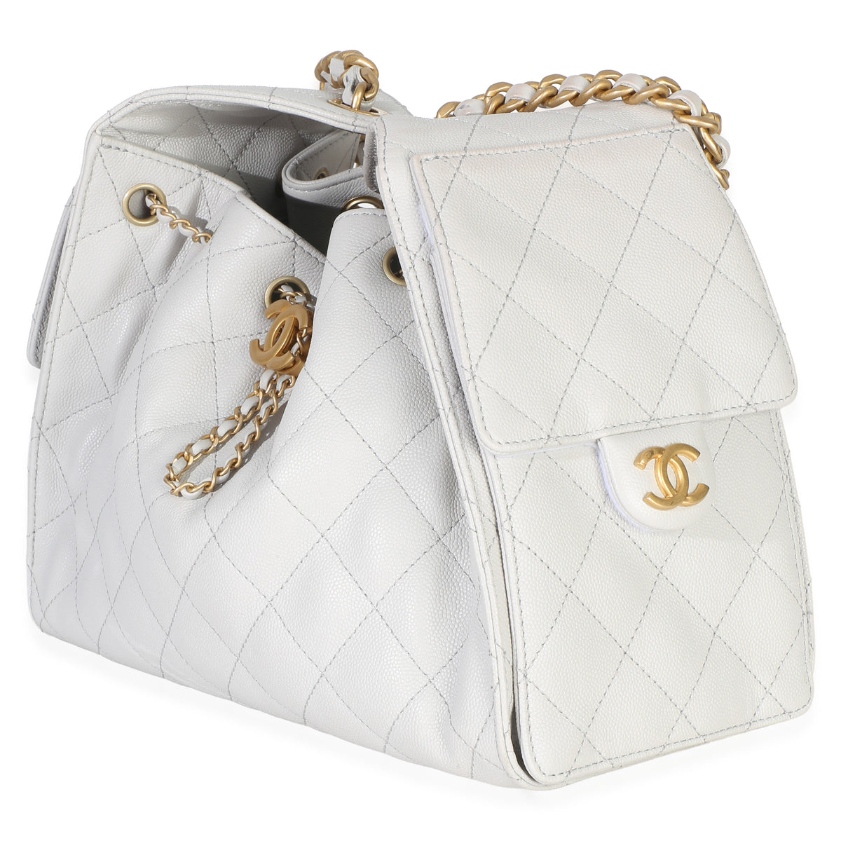 Chanel Light Grey Quilted Caviar Small  25 Hobo Handbag 2