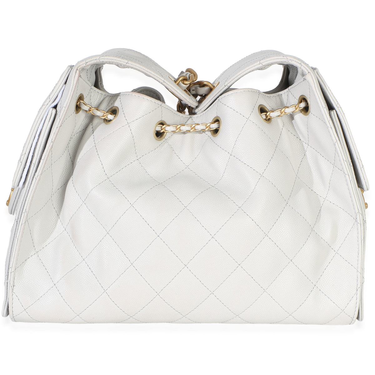 Chanel Light Grey Quilted Caviar Small  25 Hobo Handbag 4