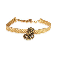 Gucci Gold Plated Lion Head Double G Choker Necklace fv