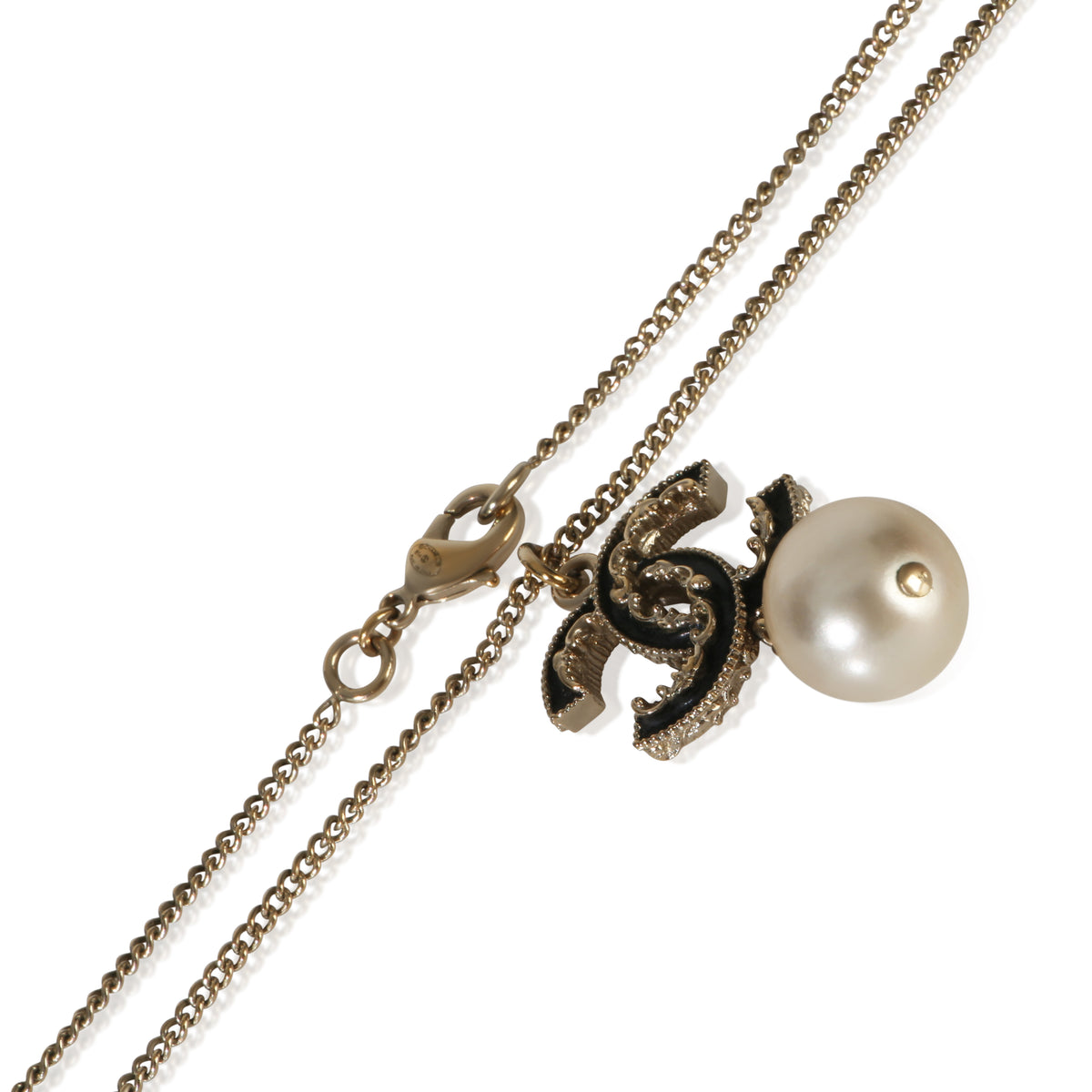 Chanel Gold Plated 2014 Black Enamel CC Pendant 2