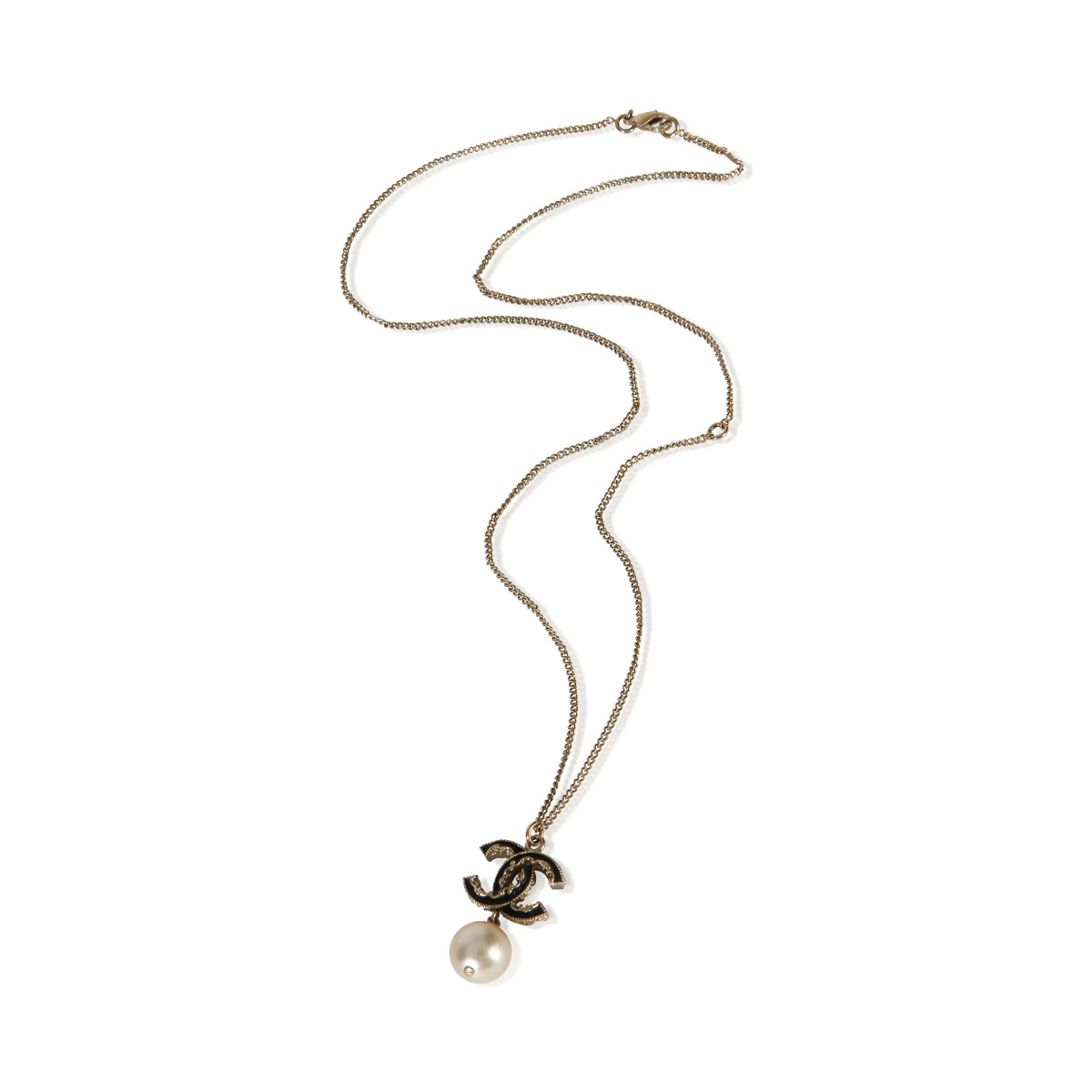 Chanel Gold Plated 2014 Black Enamel CC Pendant 3