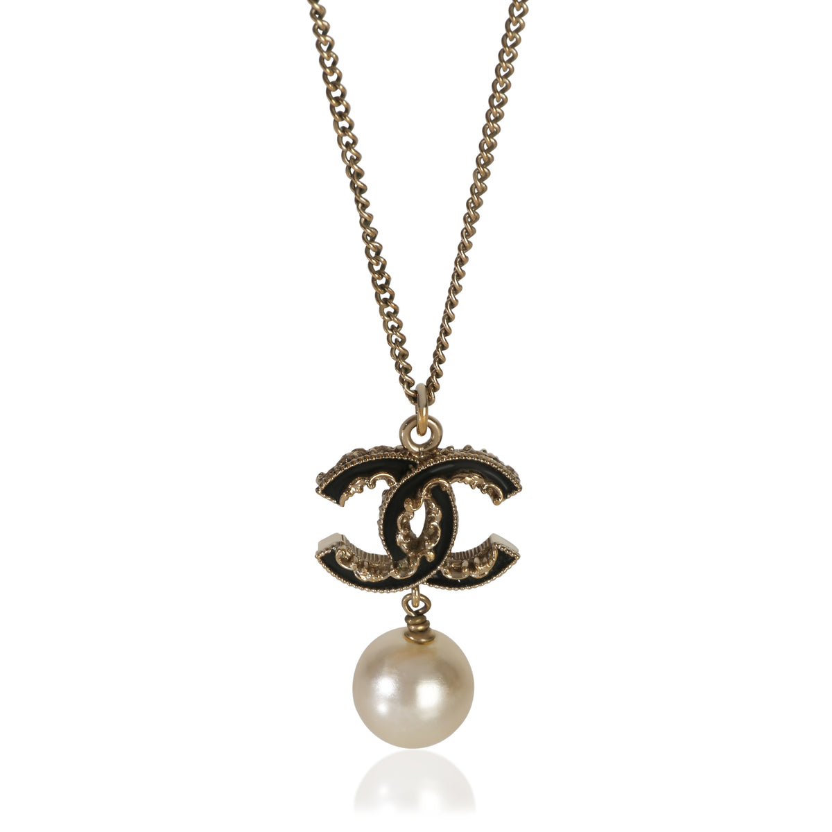 Chanel Gold Plated 2014 Black Enamel CC Pendant fv