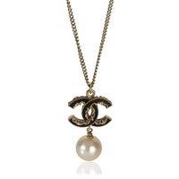 Chanel Gold Plated 2014 Black Enamel CC Pendant fv