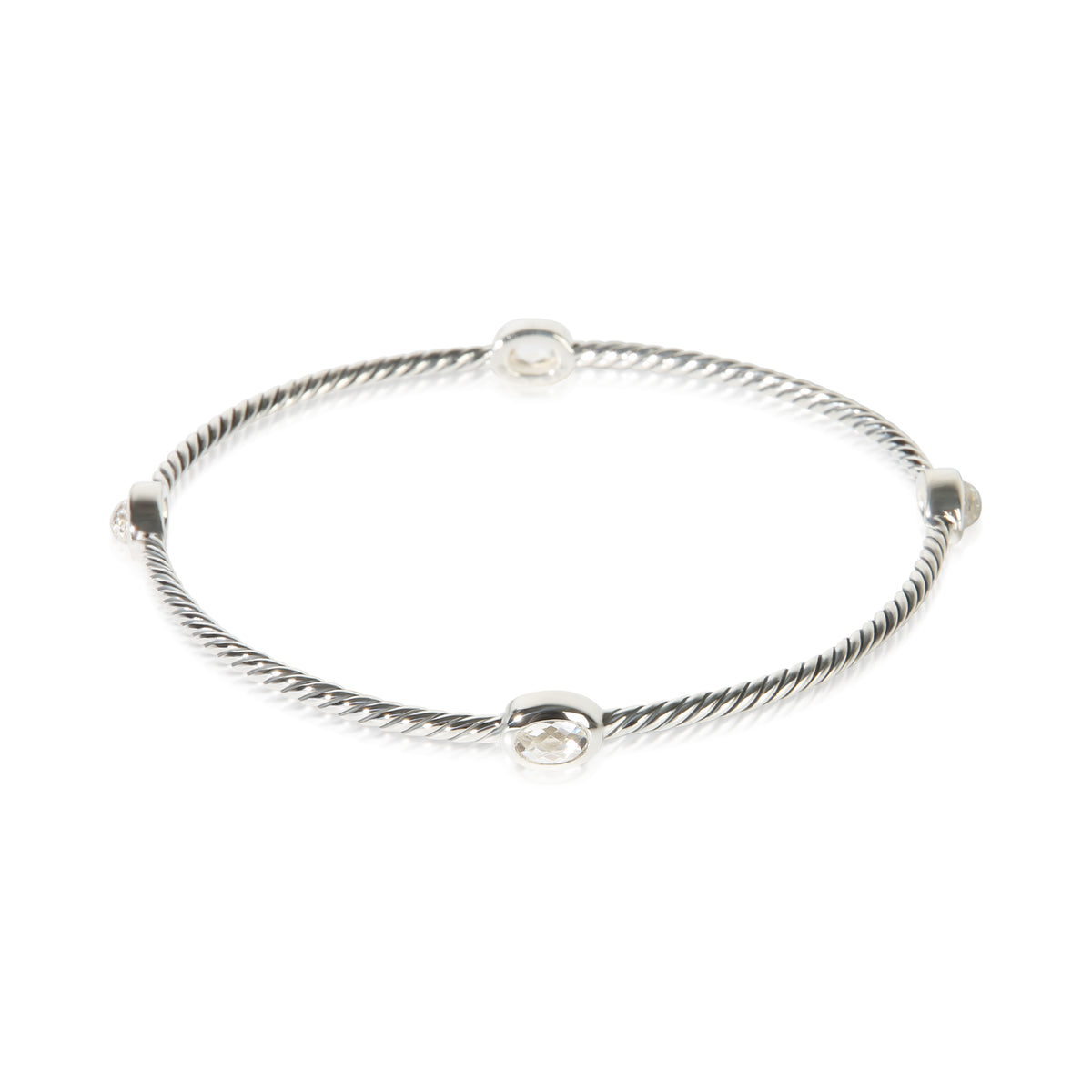 David Yurman Sterling Silver Quartz 4 Station Cable Bracelet fv