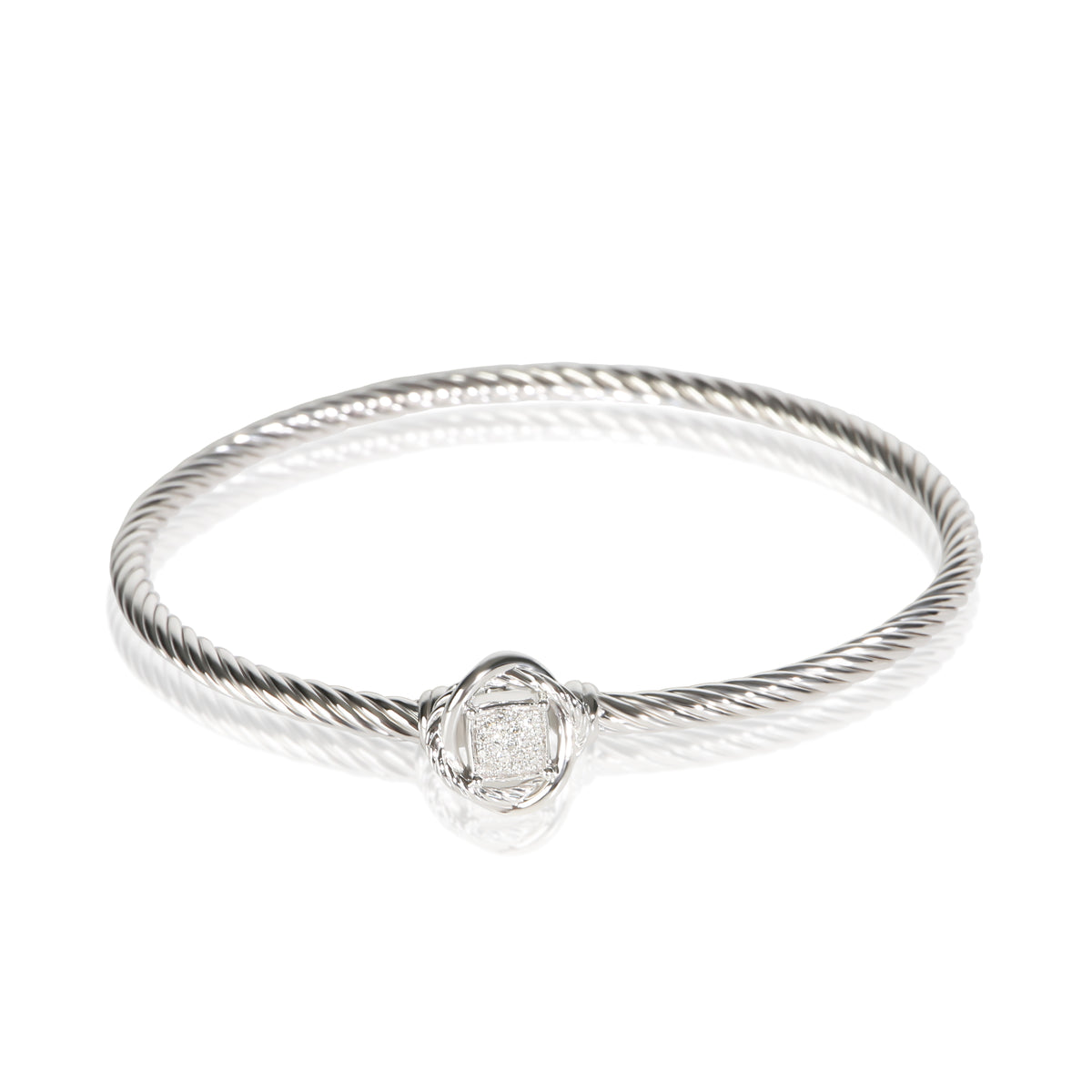 David Yurman Sterling Silver Diamond Infinity Bangle Bracelet fv