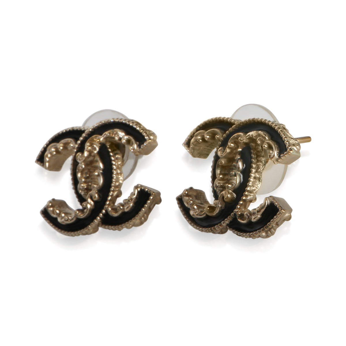 Chanel Gold Plated 2014 Black Enamel CC Earrings 2