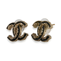 Chanel Gold Plated 2014 Black Enamel CC Earrings 2