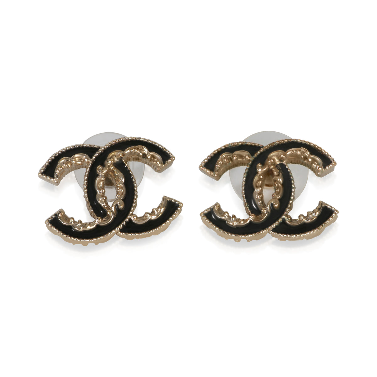 Chanel Gold Plated 2014 Black Enamel CC Earrings fv