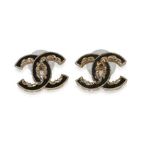 Chanel Gold Plated 2014 Black Enamel CC Earrings fv