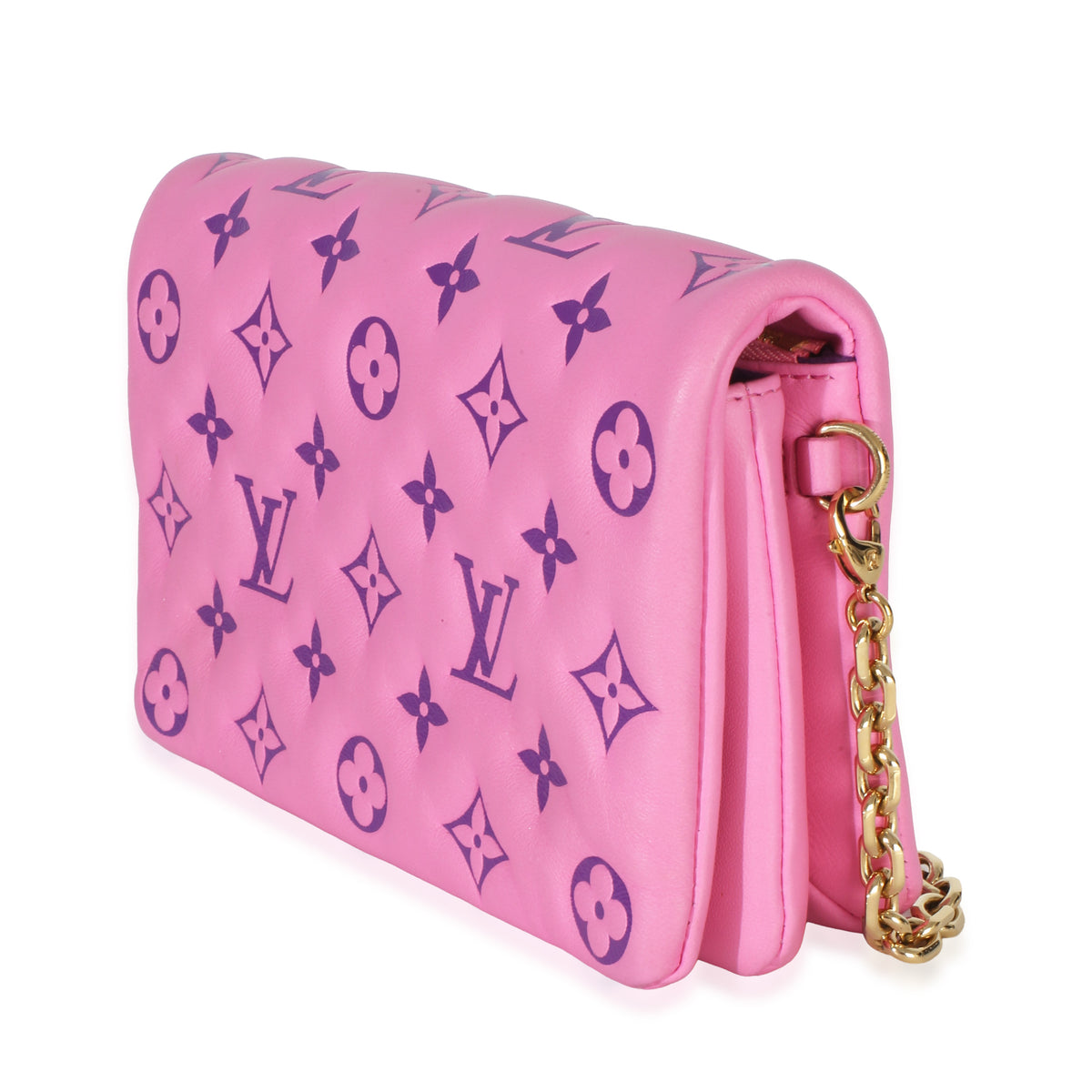 Louis Vuitton Pink Purple Lambskin Embossed Monogram Pochette Coussin Handbag 2