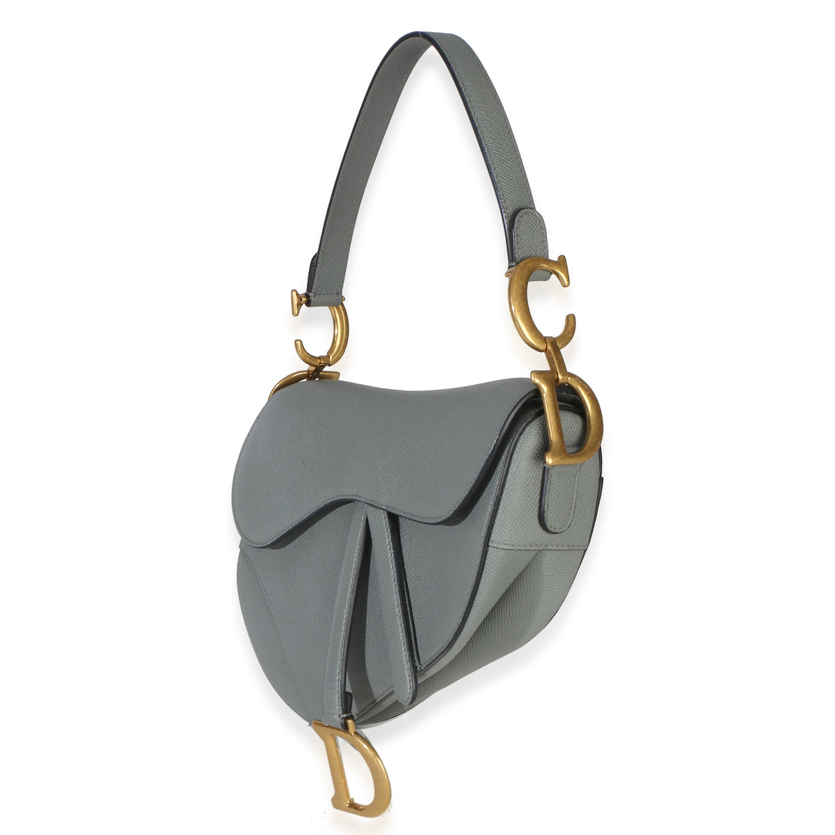 Christian Dior Blue Grey Grained Calfskin Medium Saddle Bag Handbag 2