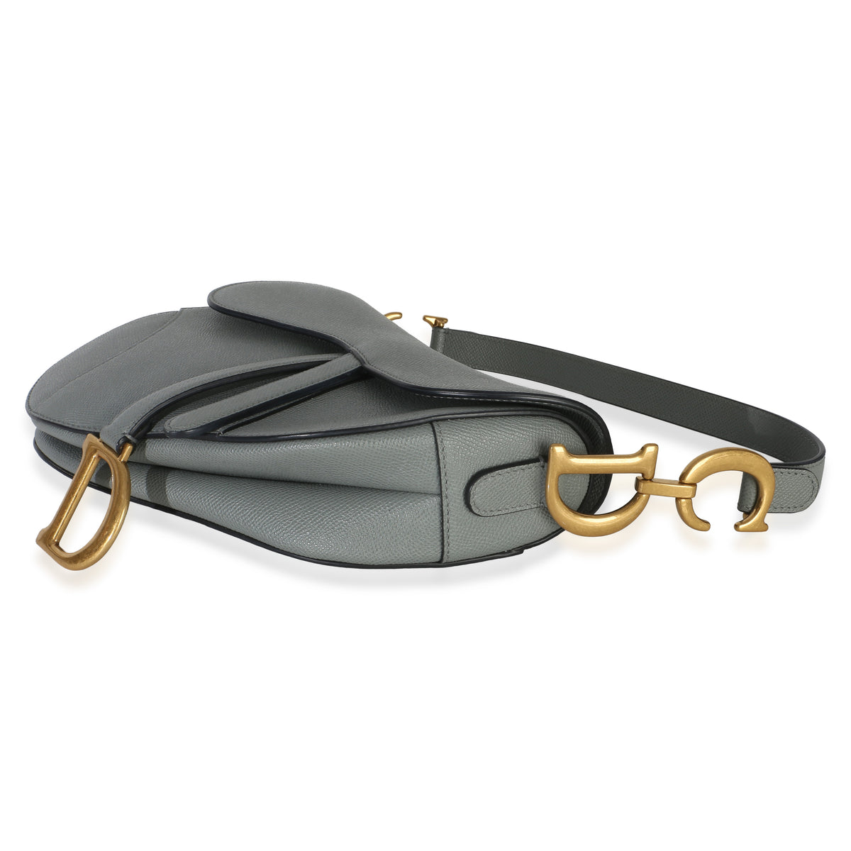 Christian Dior Blue Grey Grained Calfskin Medium Saddle Bag Handbag 6