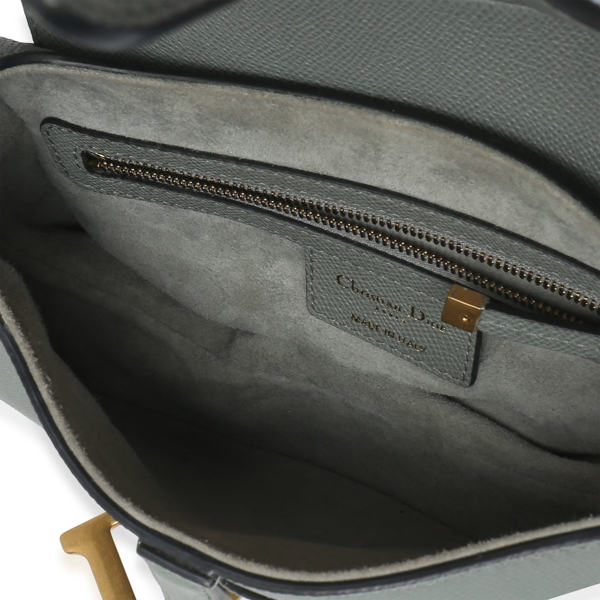 Christian Dior Blue Grey Grained Calfskin Medium Saddle Bag Handbag 8