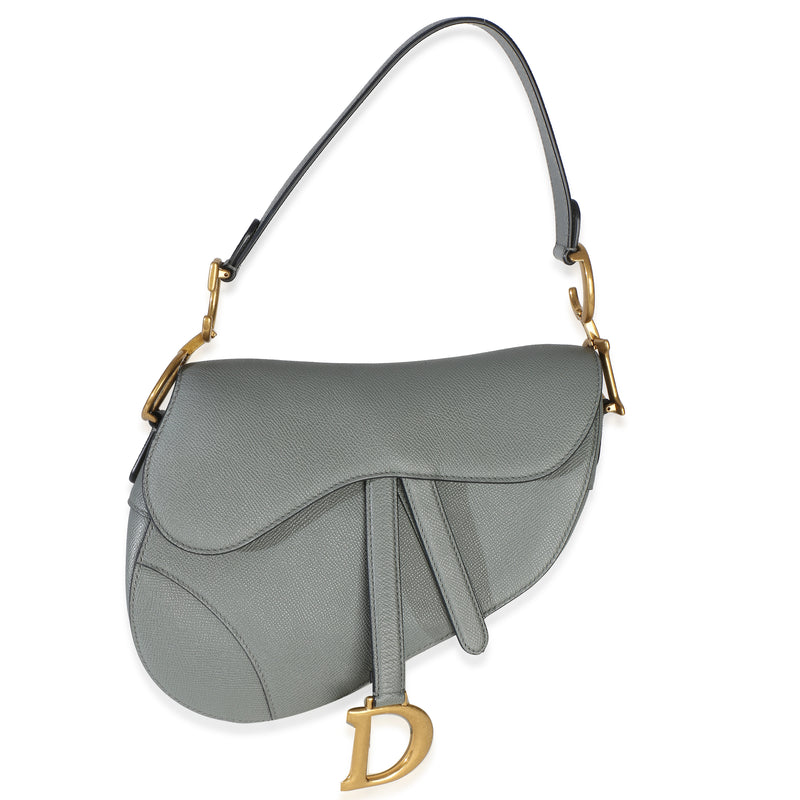 Christian Dior Blue Grey Grained Calfskin Medium Saddle Bag Handbag id