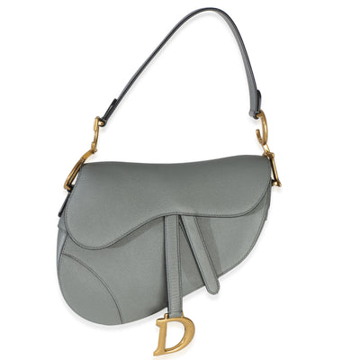 Christian Dior Blue Grey Grained Calfskin Medium Saddle Bag Handbag id