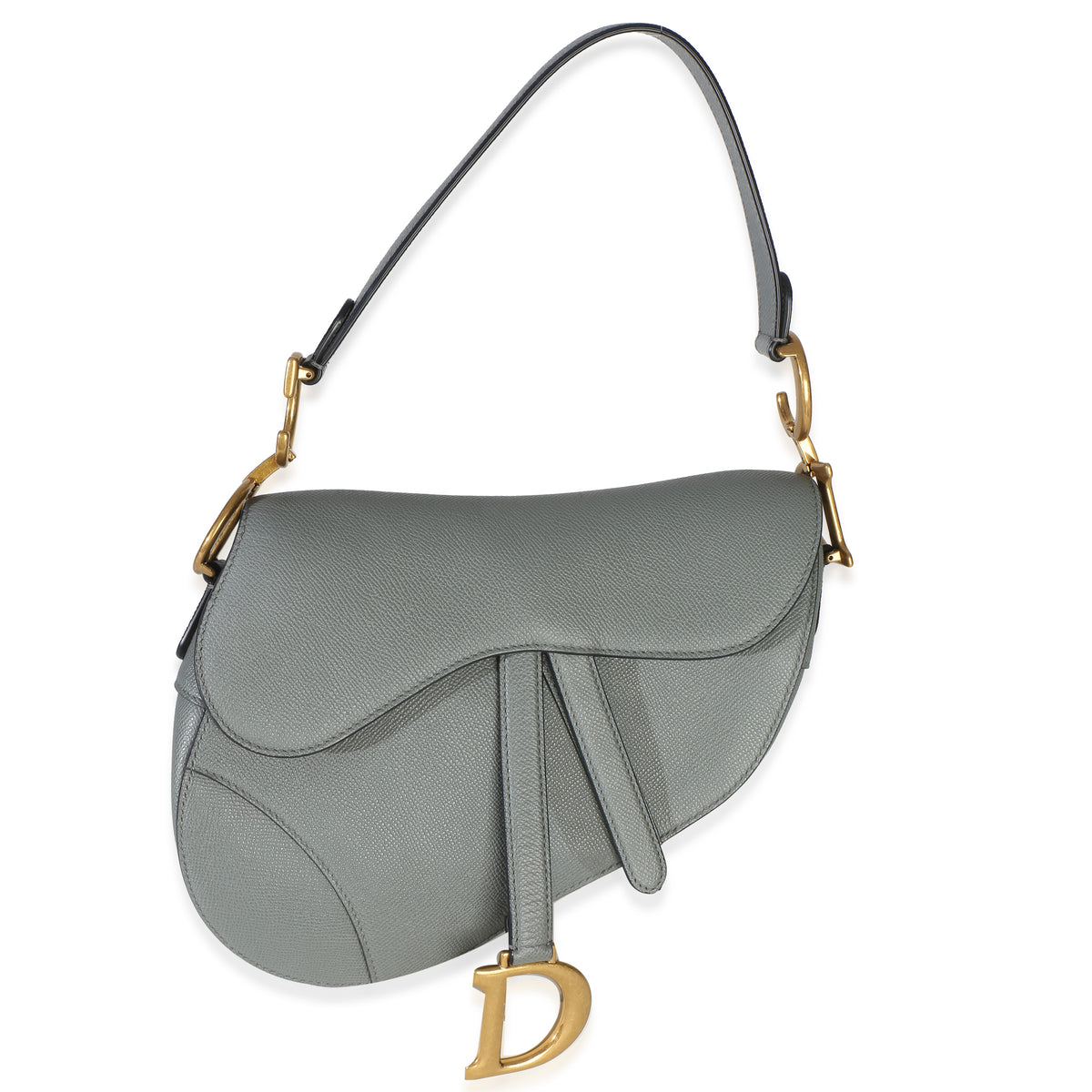 Christian Dior Blue Grey Grained Calfskin Medium Saddle Bag Handbag id