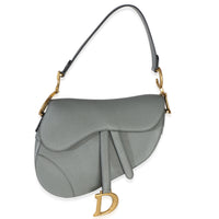 Christian Dior Blue Grey Grained Calfskin Medium Saddle Bag Handbag id