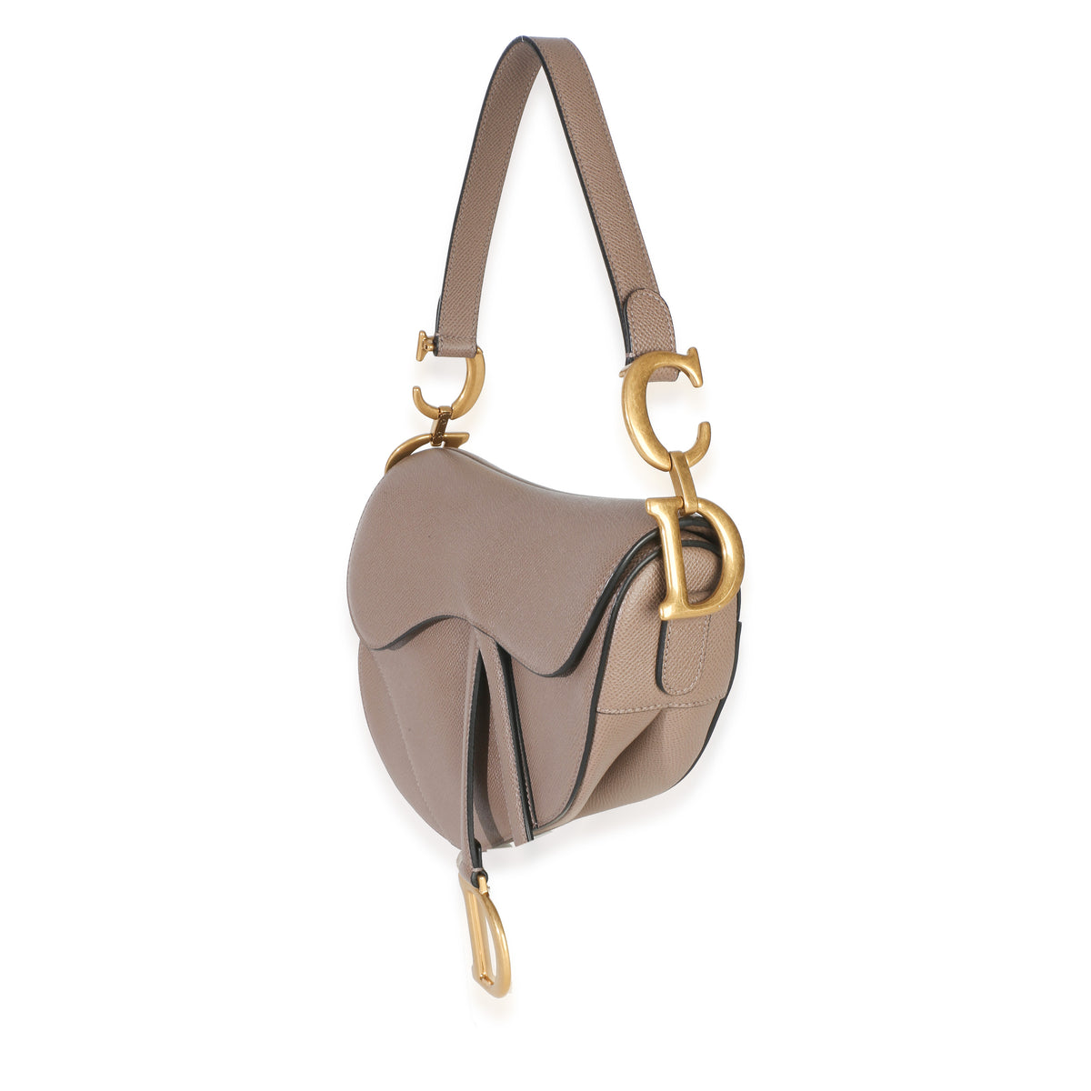 Christian Dior Taupe Grained Calfskin Medium Saddle Bag Handbag 2