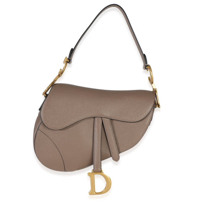 Christian Dior Taupe Grained Calfskin Medium Saddle Bag Handbag id
