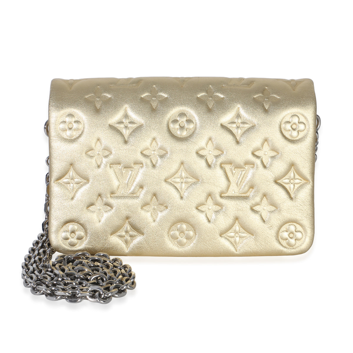 Louis Vuitton Gold Metallic Embossed Lambskin Monogram Pochette Coussin Handbag id