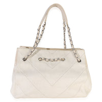 Chanel Beige Ecru Chevron Canvas CC Tote Handbag 5