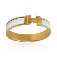 Hermès Gold Plated Clic H In Blanc Bracelet 4