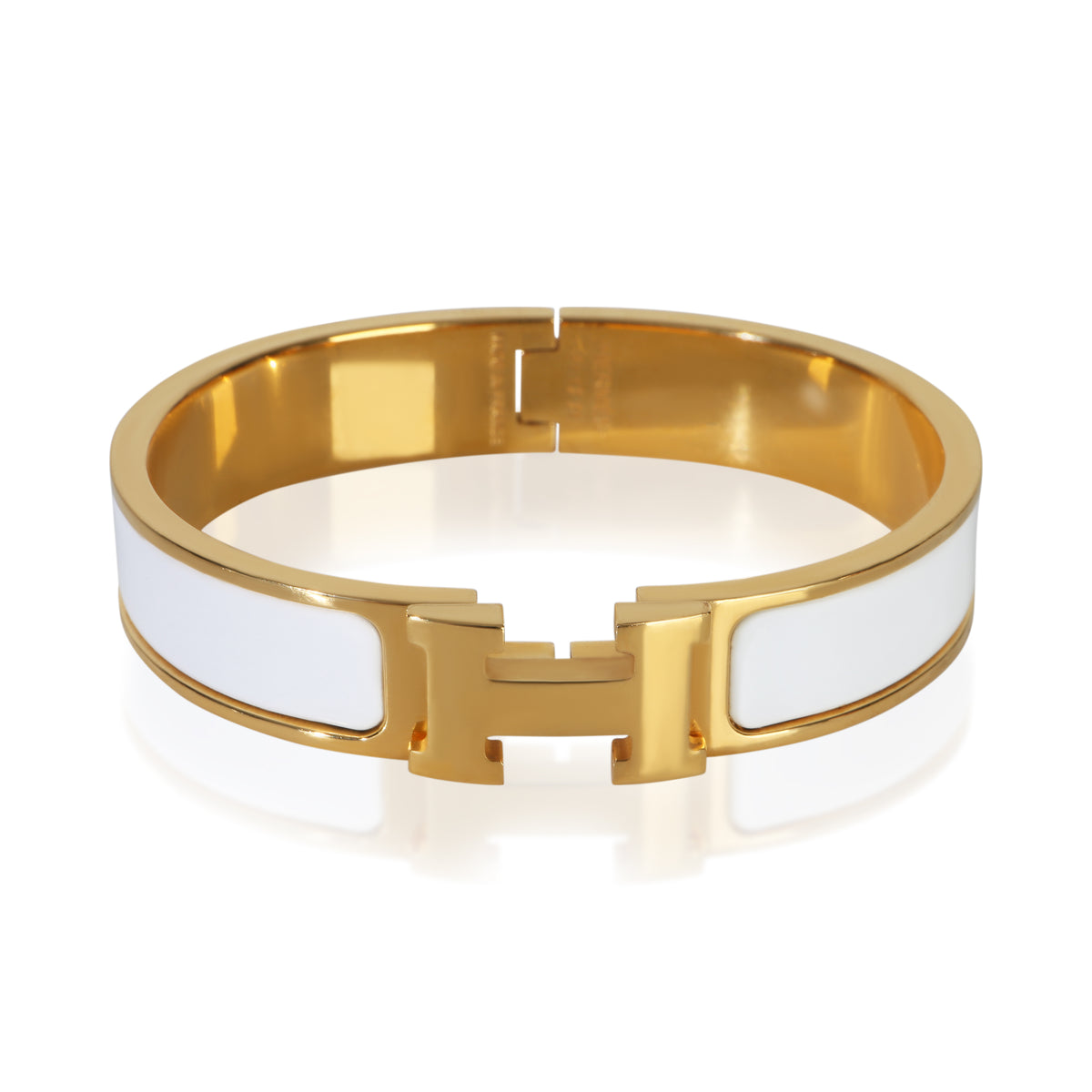 Hermès Gold Plated Clic H In Blanc Bracelet fv