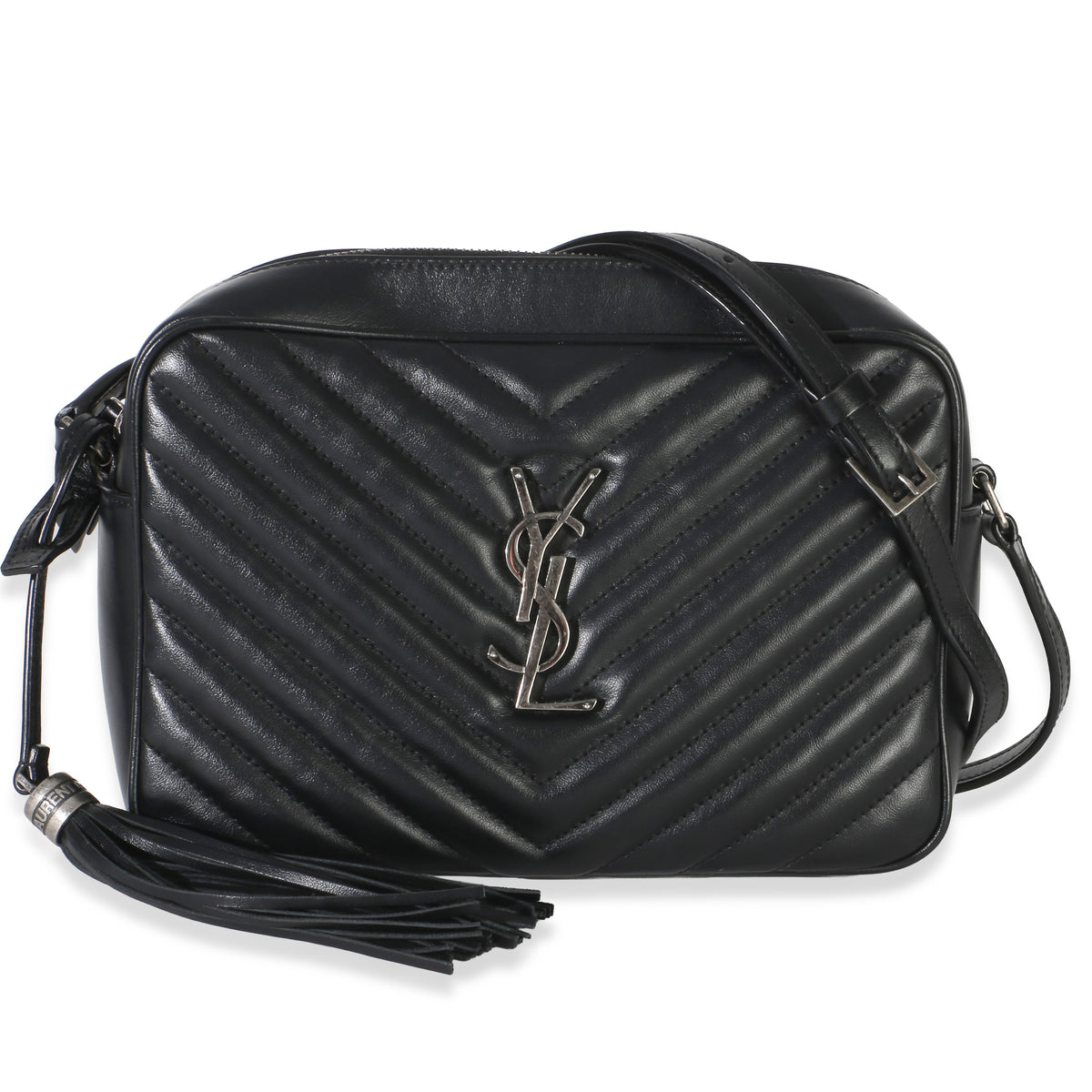 Saint Laurent Black Matelasse Calfskin Lou Camera Handbag fv