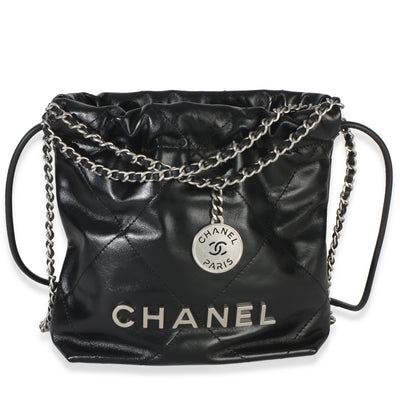 Chanel Black Quilted Calfskin  22 Mini Hobo Handbag fv